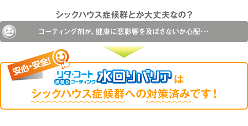 リタ・コート水回りコーティング「水回りバリア」は、シックハウス症候群への対策済みです！