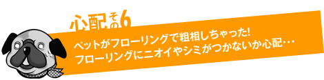 心配その6「ペットがフローリングで粗相しちゃった！フローリングにニオイやシミがつかないか心配･･･」