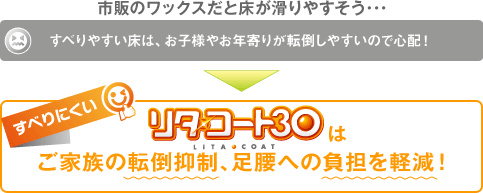 リタ・コート30はご家族の転倒抑制、足腰への負担を軽減！