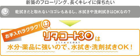 「リタ・コート30」は水分・薬品に強いので、水拭き・洗剤拭きOK！